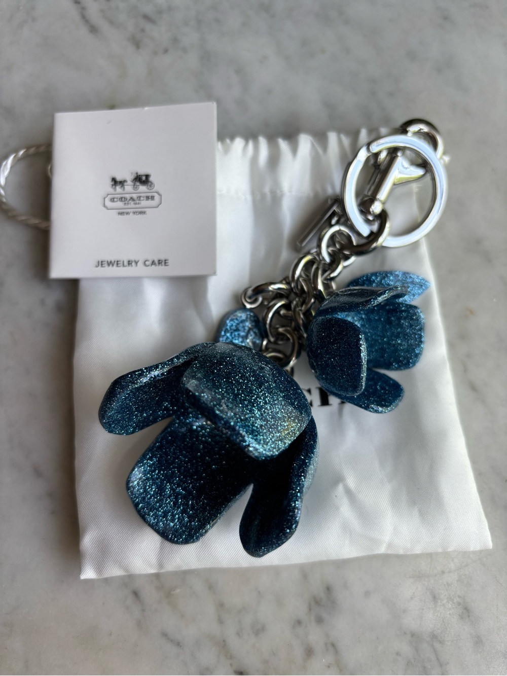 Coach Blue Glitter Tea Rose Flower Keychain Charm